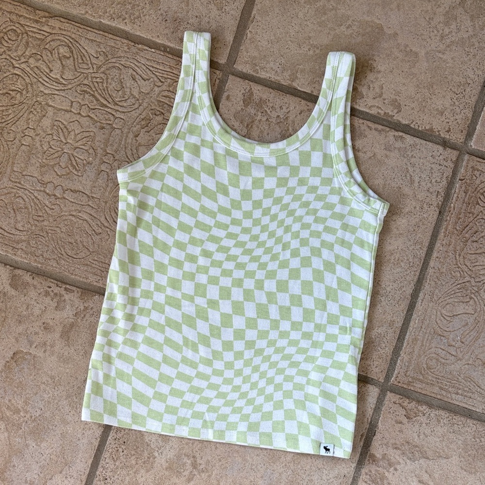 Abercrombie Green and White Checkered Tank Top